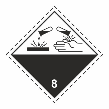Знак перевозки опасных грузов «Класс 8. Коррозионные вещества» (светоотражающий металл, 250х250 мм)